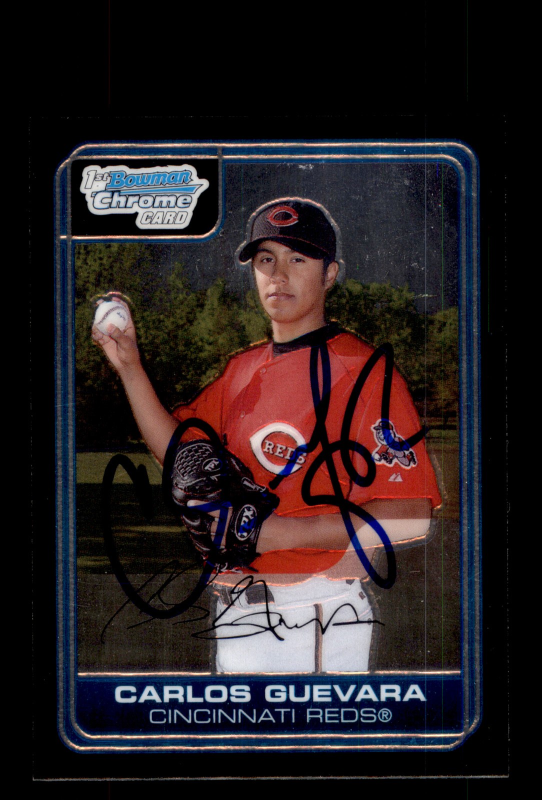 Signed Baseball Card Auto Carlos Guevara 2006 Bowman Chrome #BC106 Reds