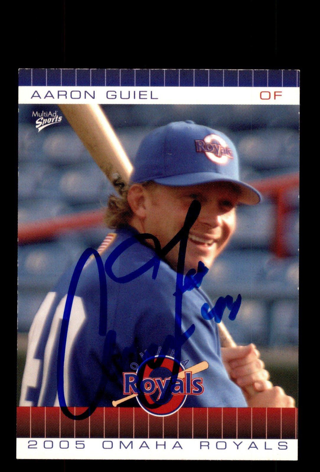 Signed Baseball Card Auto Aaron Guiel 2005 MultiAd Omaha Royals #10 Omaha Royals