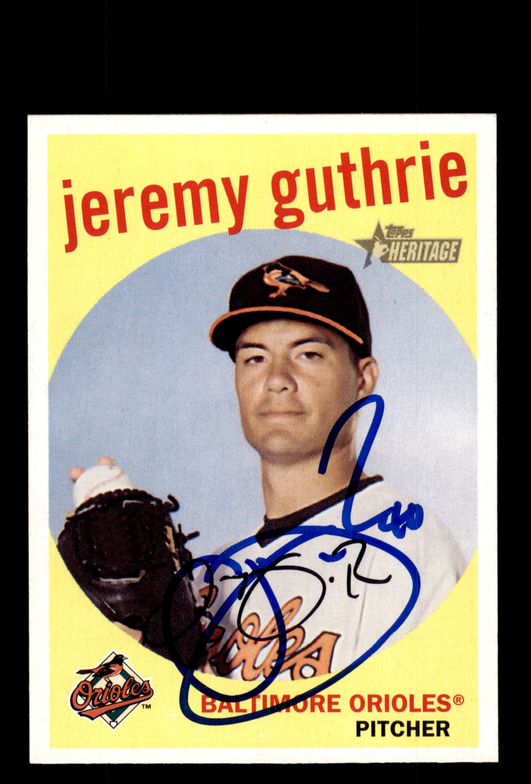 Signed Baseball Card Auto Jeremy Guthrie 2008 Topps Heritage #384 Orioles