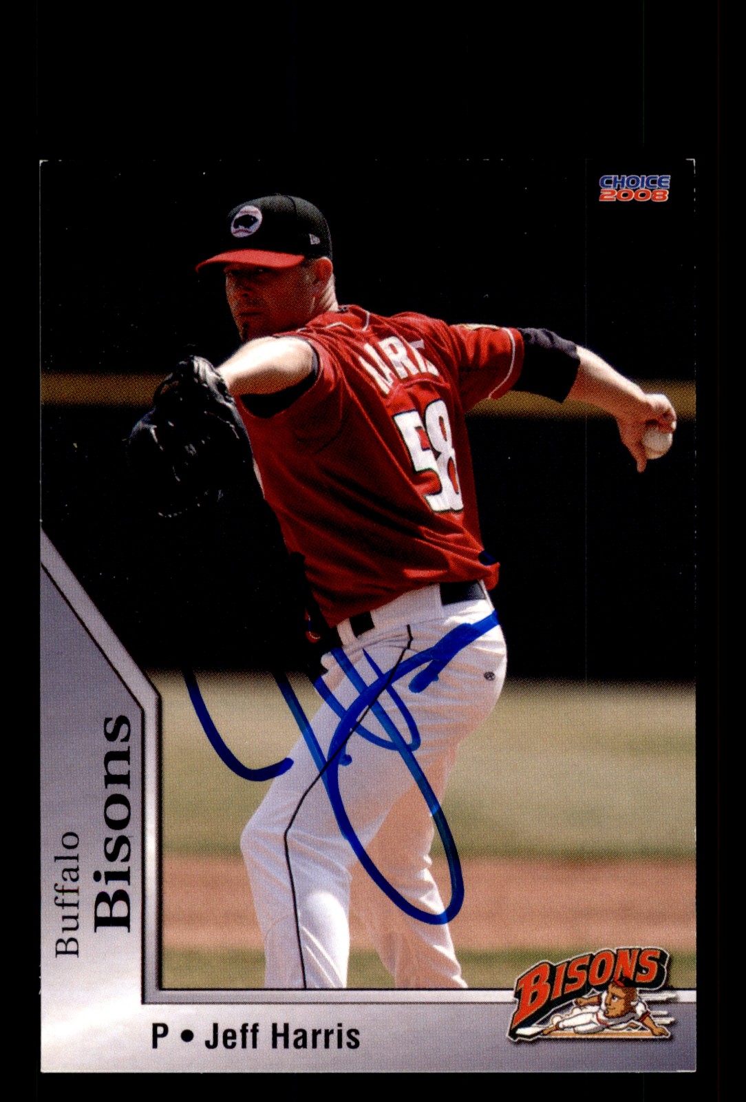 Signed Baseball Card Auto Jeff Harris 2008 Choice Buffalo Bisons