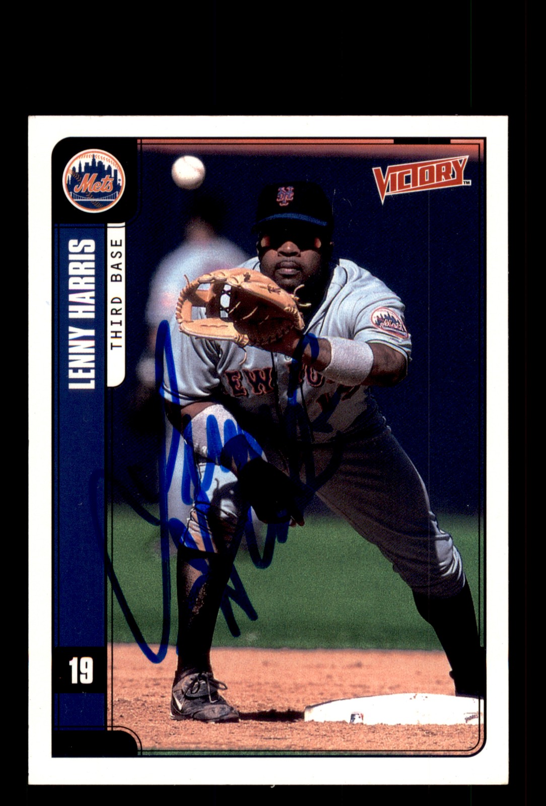 Signed Baseball Card Auto Lenny Harris 2001 Upper Deck Victory #451 Mets