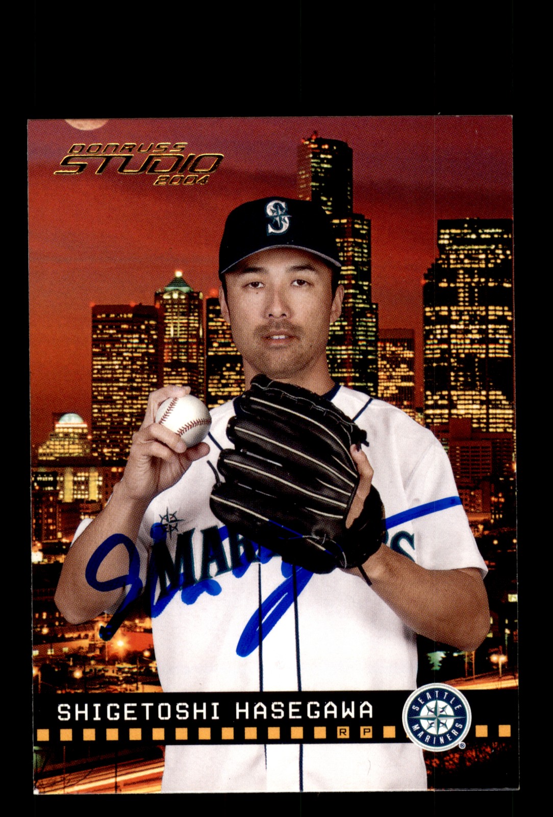 Signed Baseball Card Auto Shigetoshi Hasegawa 2004 Donruss Studio #177 Japan