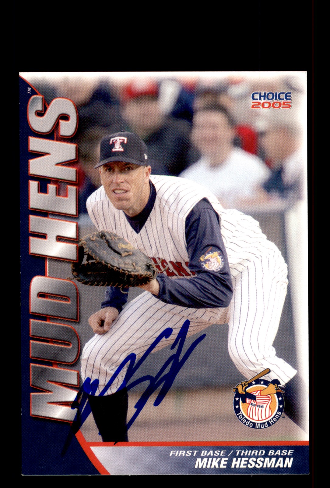 Signed Baseball Card Auto Mike Hessman 2005 Choice Toledo Mud Hens