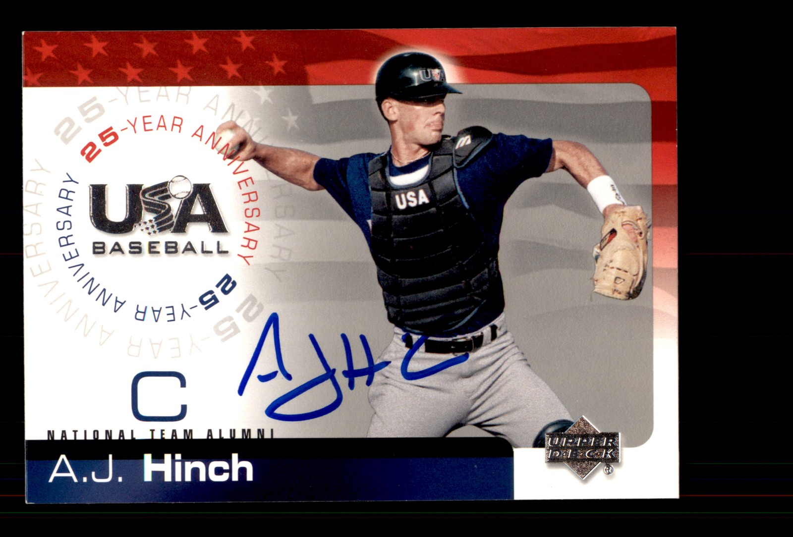 Signed Baseball Card Auto A.J. Hinch 2004 Upper Deck USA #USA-85