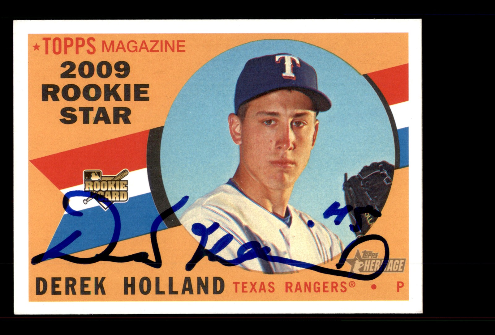 Signed Baseball Card Auto Derek Holland 2009 Topps Heritage #560 Texas Rangers