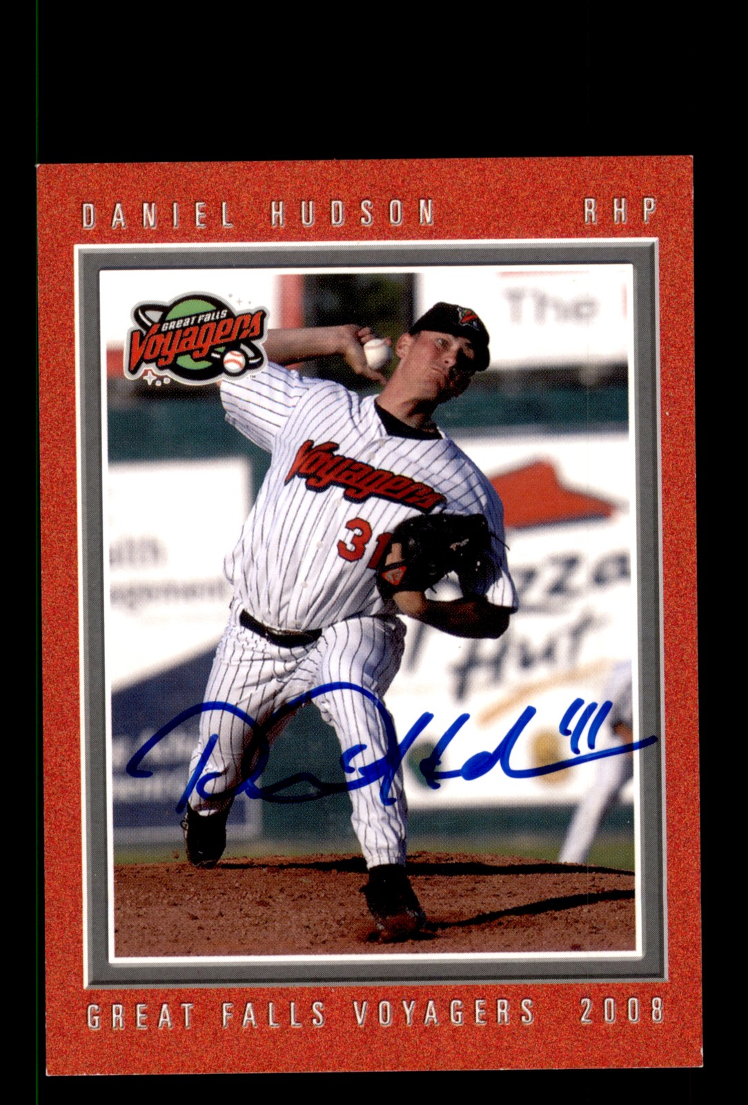 Signed Baseball Card Auto Daniel Hudson 2008 Grandstand Great Falls Voyagers