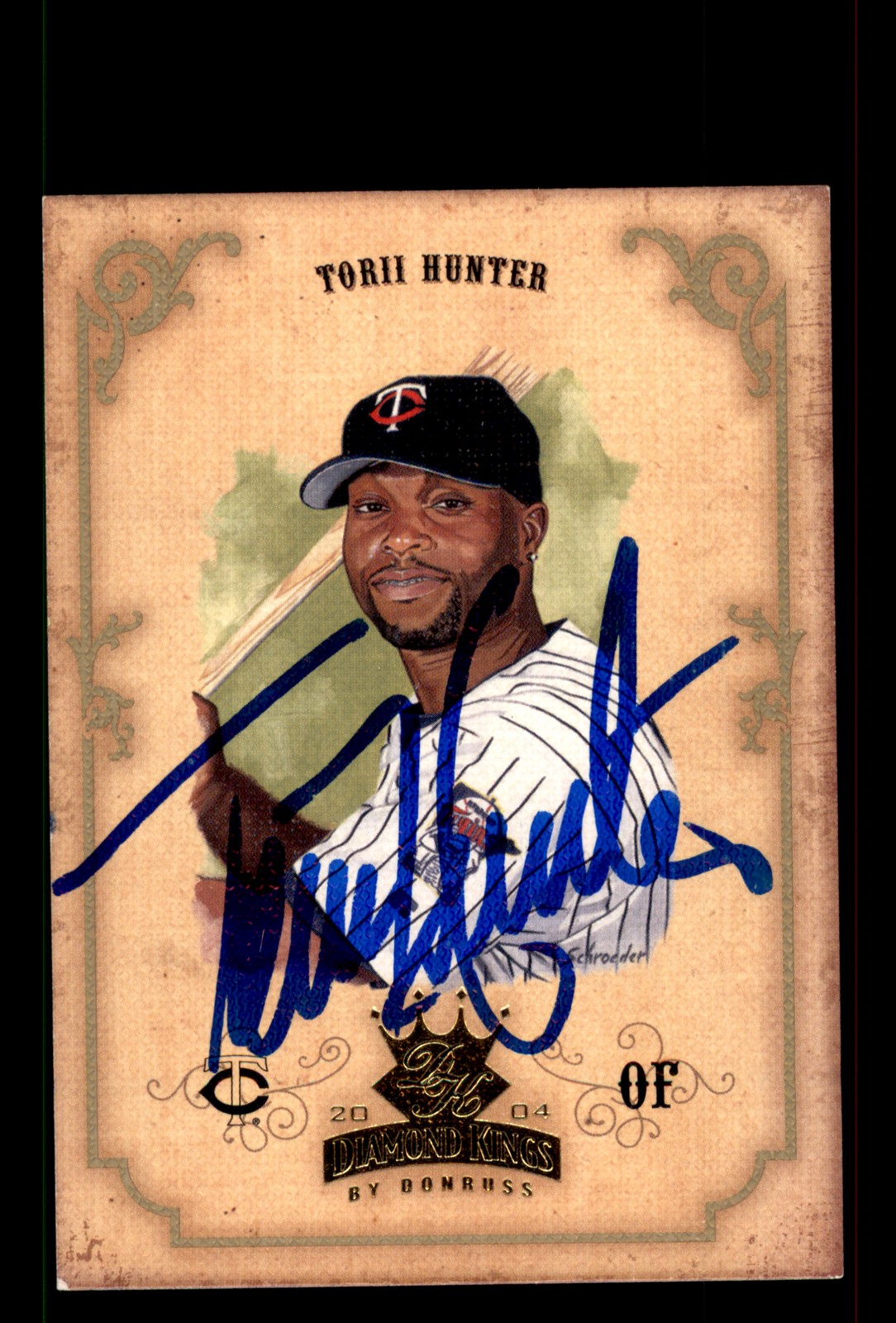Signed Baseball Card Auto Torii Hunter 2004 Donruss Diamond Kings #48 Twins
