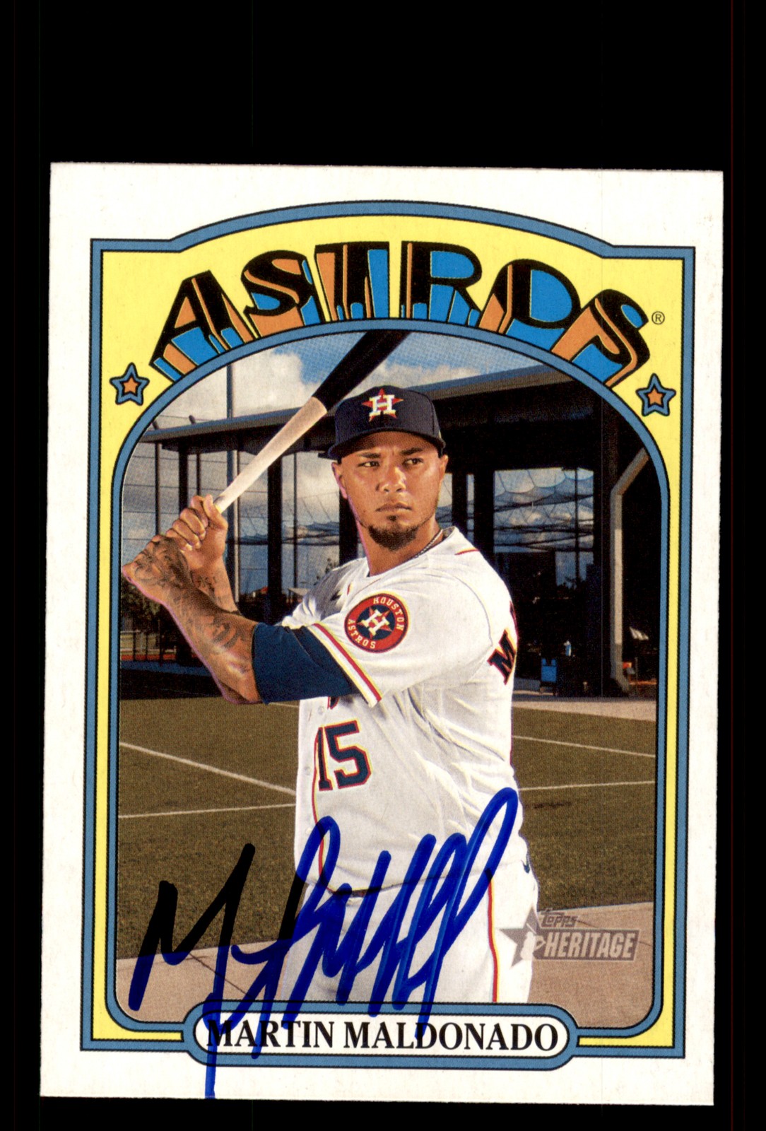 Signed Baseball Card Auto Martin Maldonado 2021 Topps Heritage #117 Astros