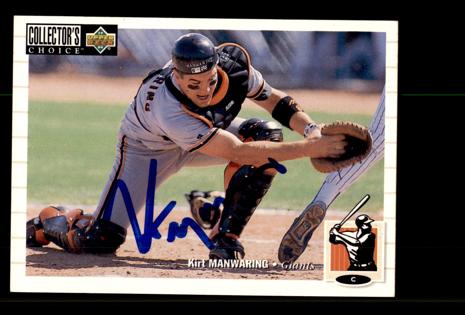 Signed Baseball Card Auto Kirt Manwaring 1994 Collector's Choice #186 Giants
