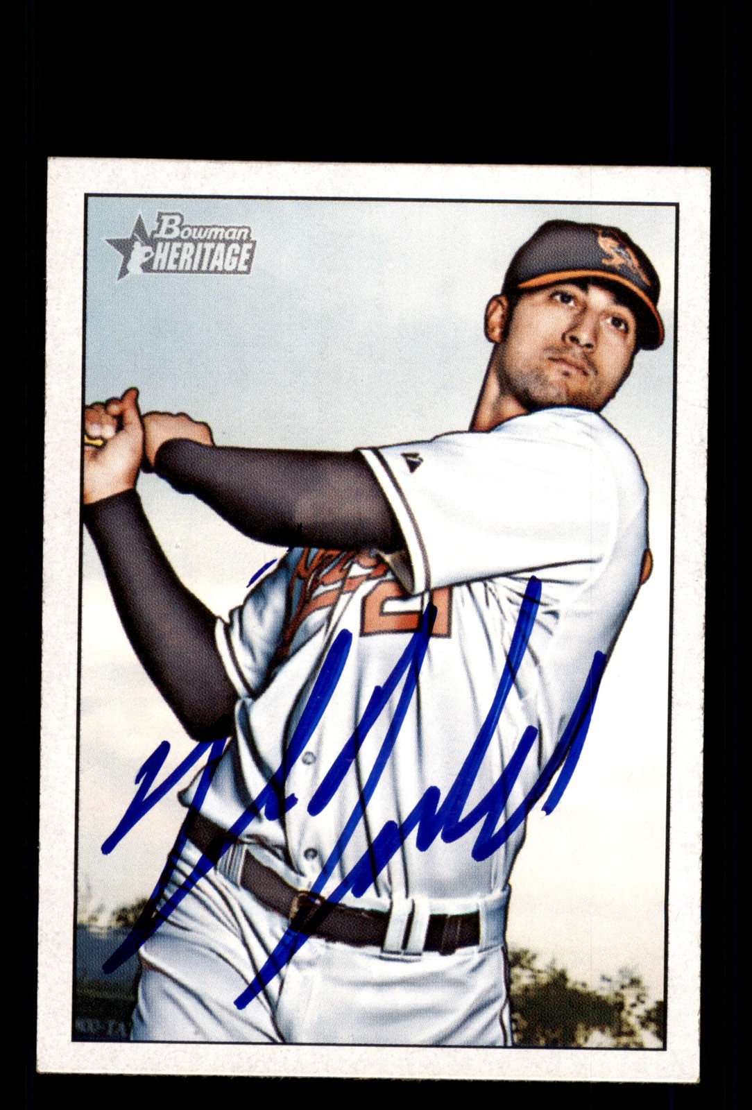 Signed Baseball Card Auto Nick Markakis 2007 Bowman Heritage #196 Orioles