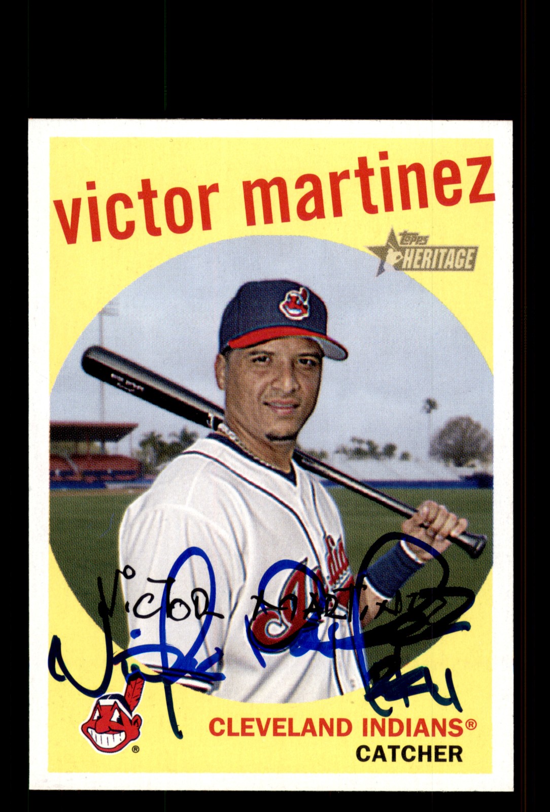 Signed Baseball Card Auto Victor Martinez 2008 Topps Heritage #43 Indians