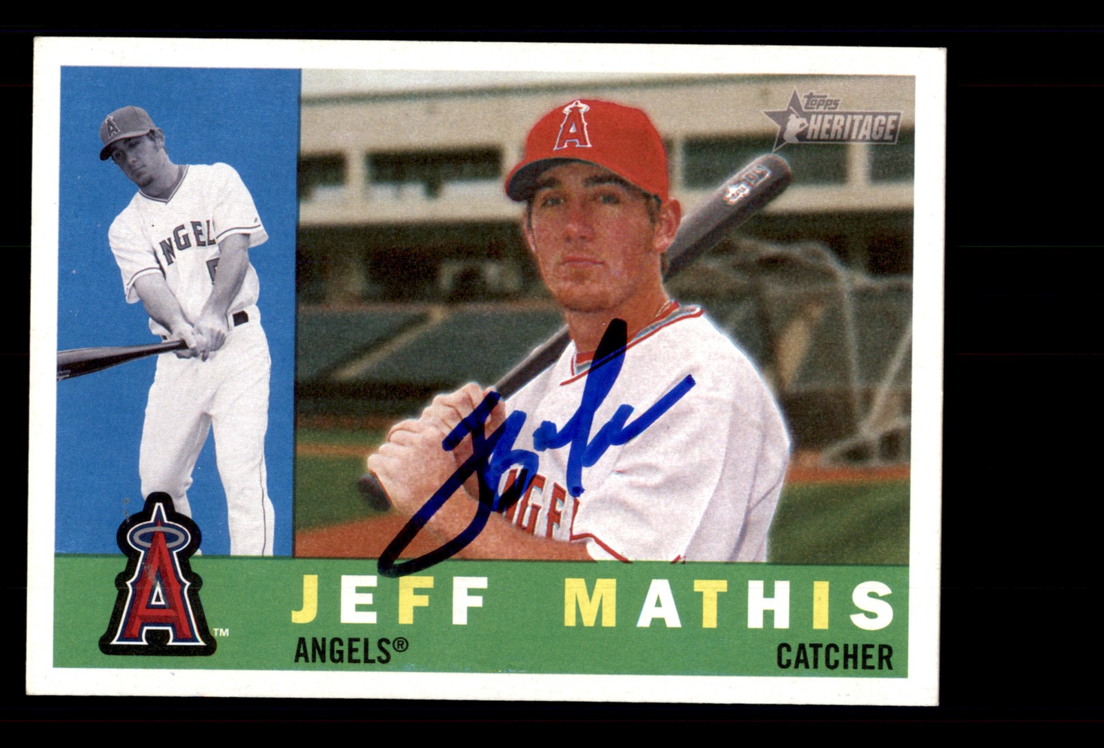 Signed Baseball Card Auto Jeff Mathis 2009 Topps Heritage #167 Angels