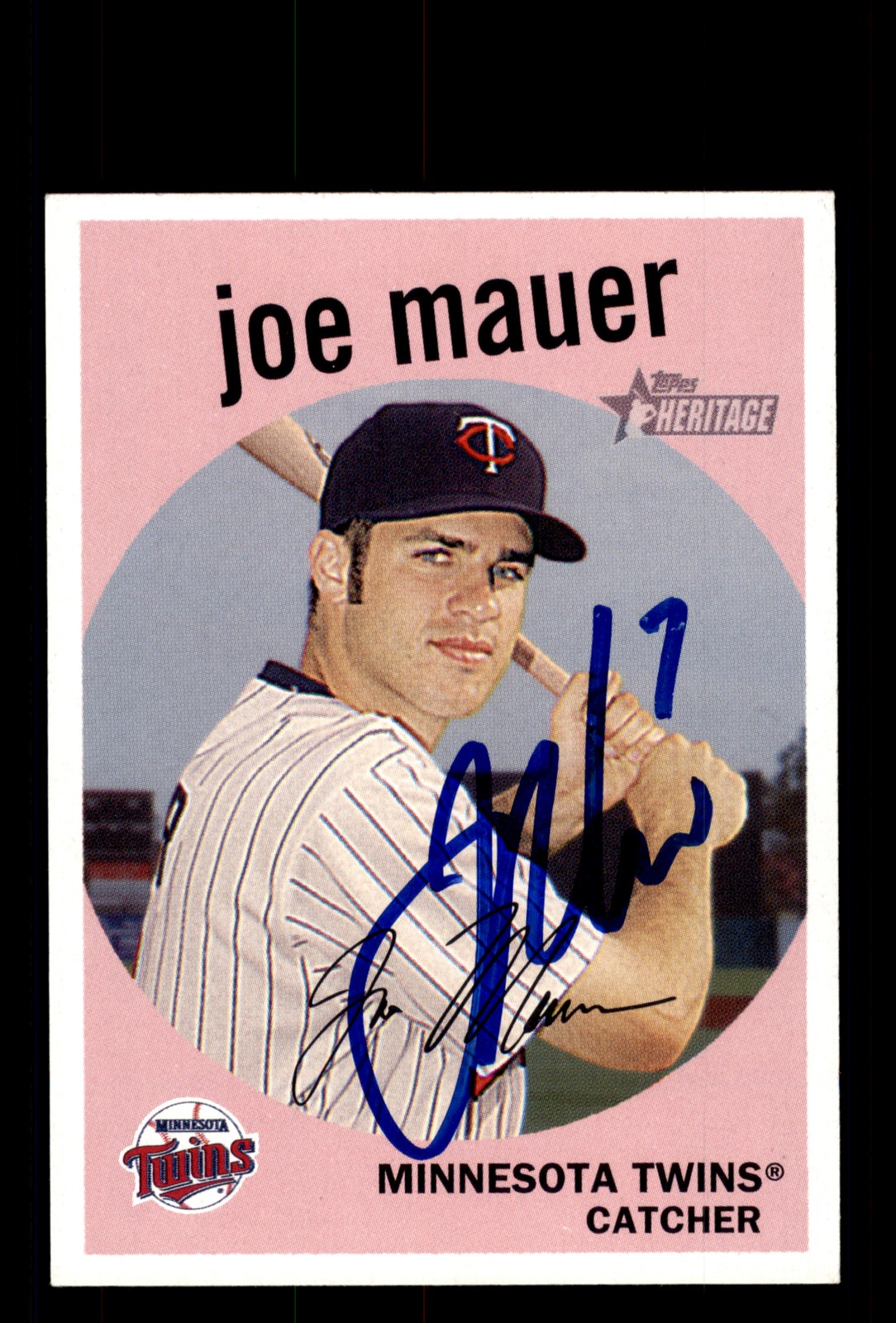 Signed Baseball Card Auto Joe Mauer 2008 Topps Heritage #39 Minnesota Twins