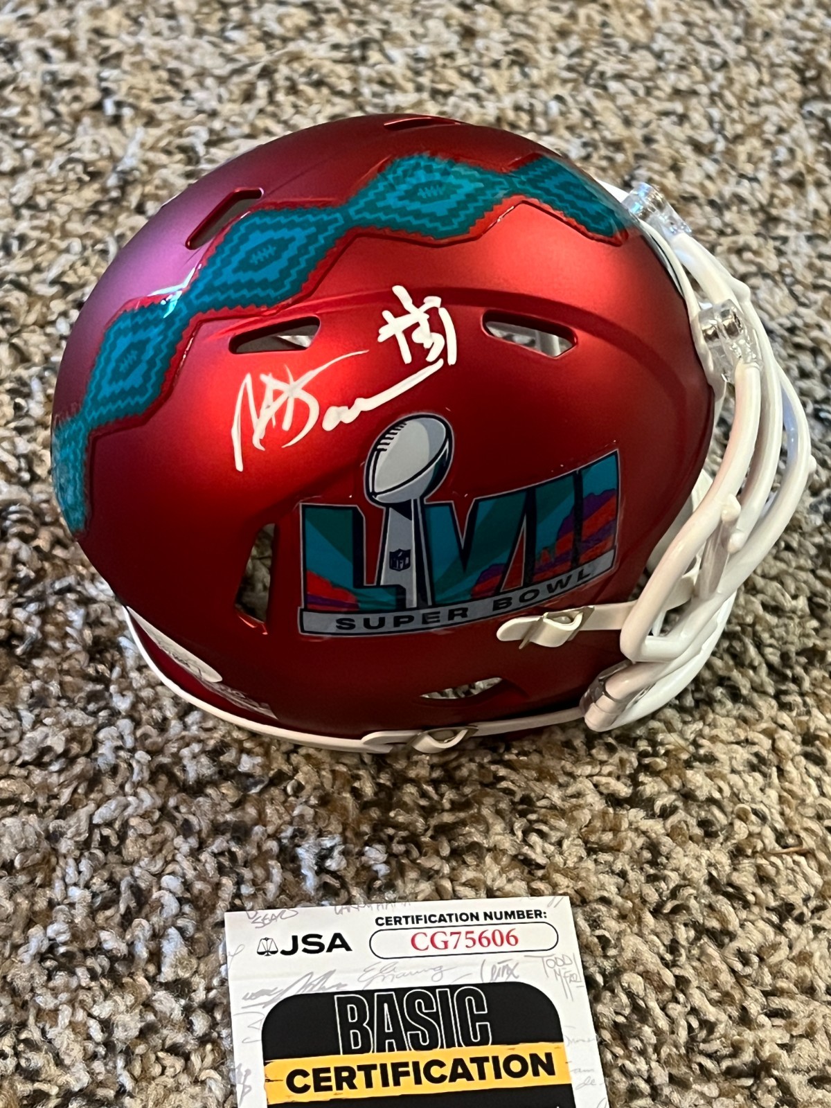 MIKE DANNA SIGNED FOOTBALL MINI HELMET AUTO KANSAS CITY CHIEFS SUPER BOWL 57 JSA