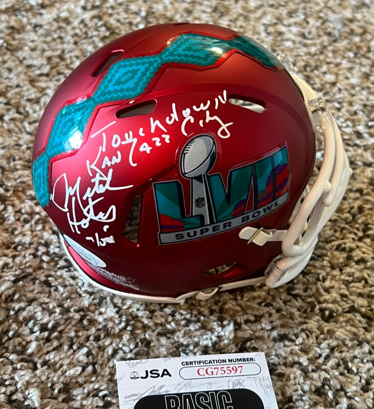 MITCH HOLTHUS SIGNED FOOTBALL MINI HELMET KANSAS CITY CHIEFS SUPER BOWL 57 JSA