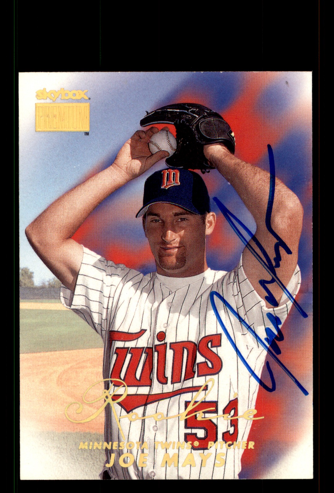 Signed Baseball Card Auto Joe Mays 1999 SkyBox Premium #236 Minnesota Twins