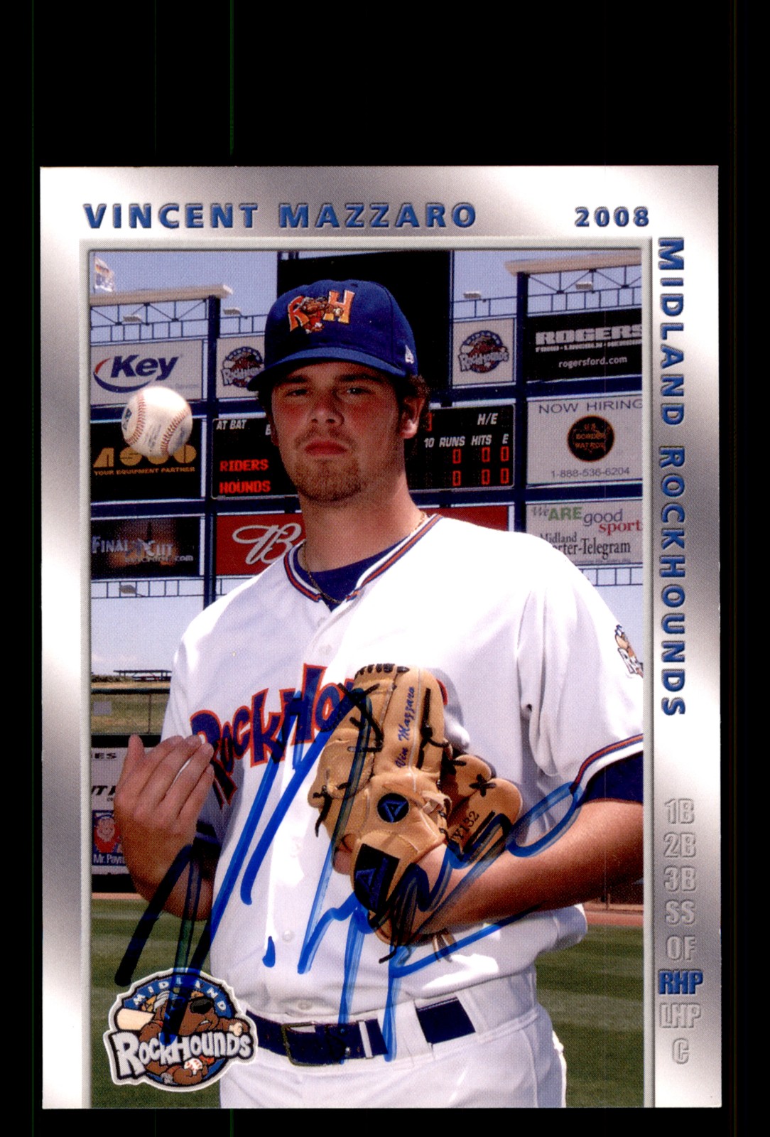 Signed Baseball Card Auto Vincent Mazzaro 2008 Choice Midland RockHounds
