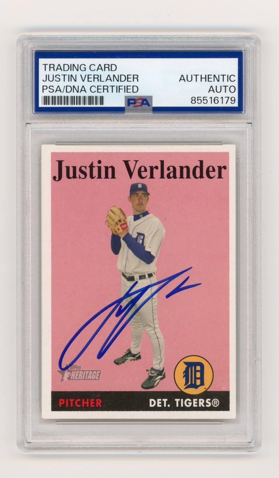 JUSTIN VERLANDER SIGNED BASEBALL CARD AUTO 2007 TOPPS HERITAGE TIGERS PSA/DNA