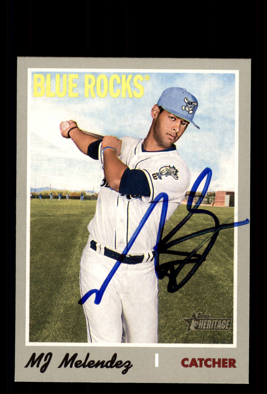 Signed Baseball Card Auto MJ Melendez 2019 Topps Heritage Minor #161 Blue Rocks