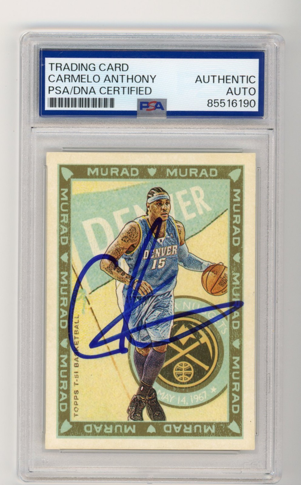 CARMELO ANTHONY SIGNED BASKETBALL CARD 2008-09 TOPPS MURAD NUGGETS AUTO PSA/DNA