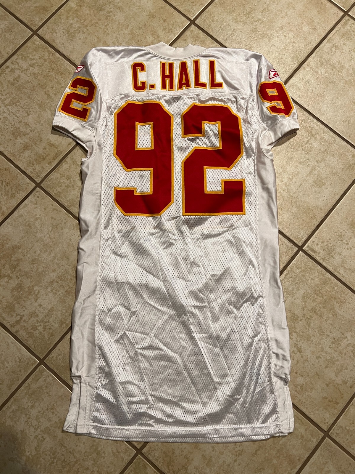 KANSAS CITY CHIEFS GAME USED ? ISSUED FOOTBALL JERSEY CARLOS HALL ARKANSAS