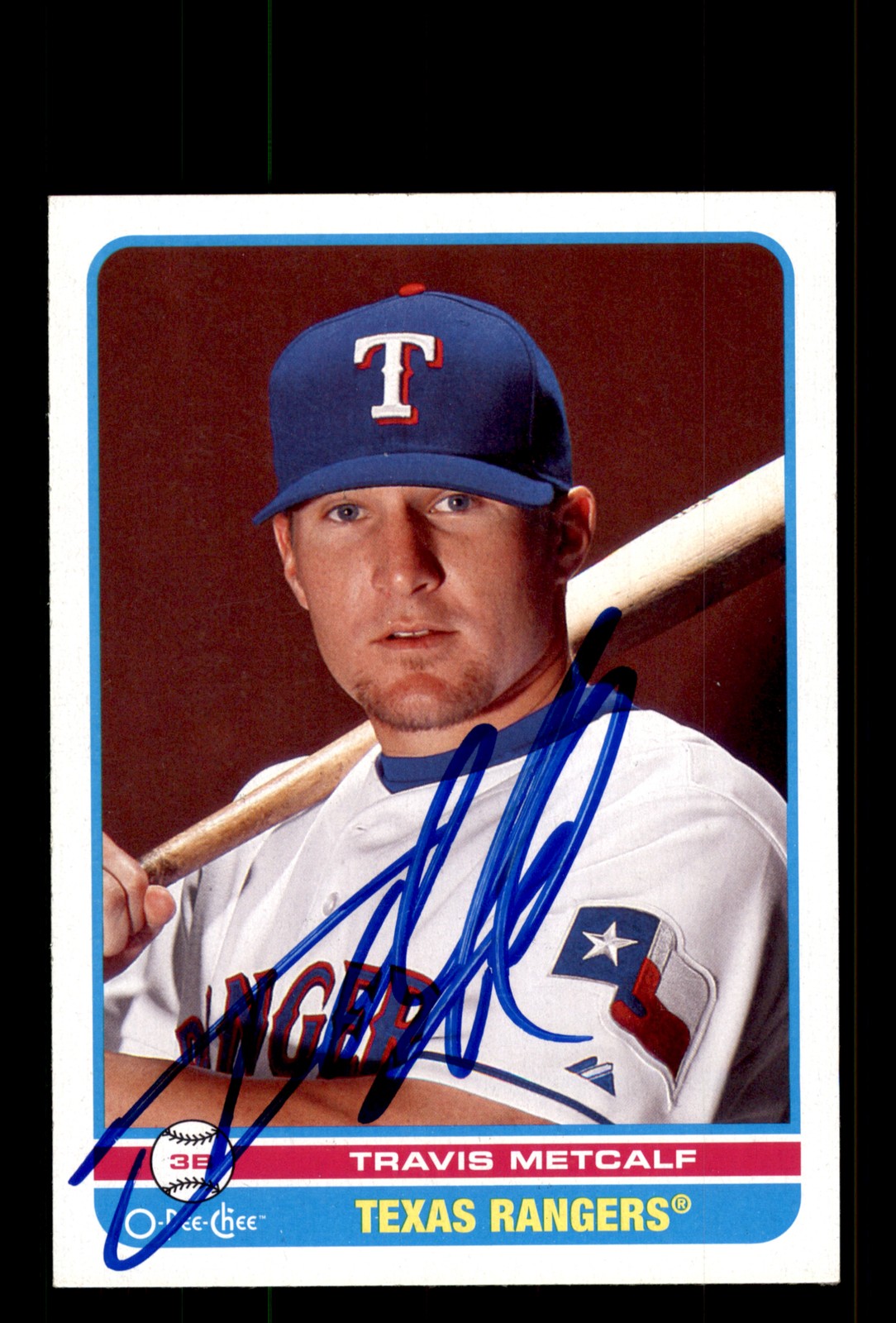Signed Baseball Card Auto Travis Metcalf 2009 O-Pee-Chee #431 Texas Rangers