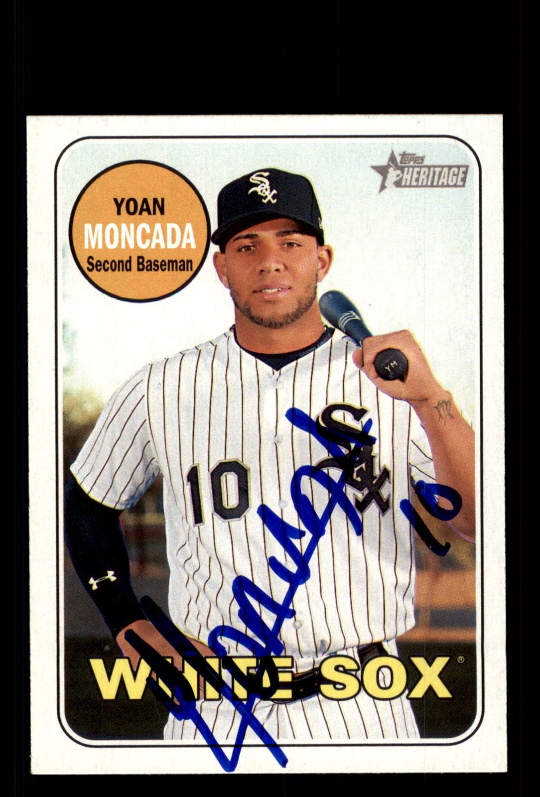 Signed Baseball Card Auto Yoan Moncada 2018 Topps Heritage #201 White Sox