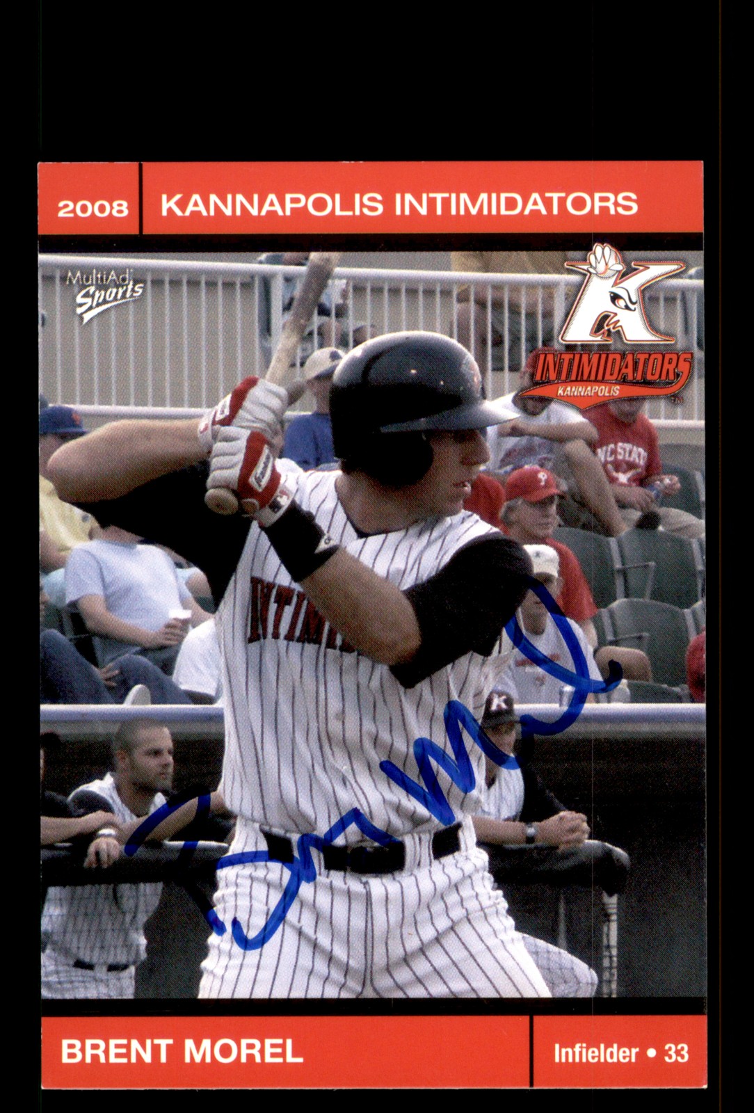 Signed Baseball Card Auto Brent Morel 2008 MultiAd Kannapolis Intimidators