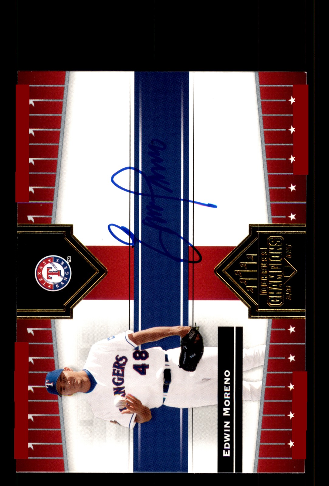 Signed Baseball Card Auto Edwin Moreno 2005 Donruss Champions #374 Texas Rangers