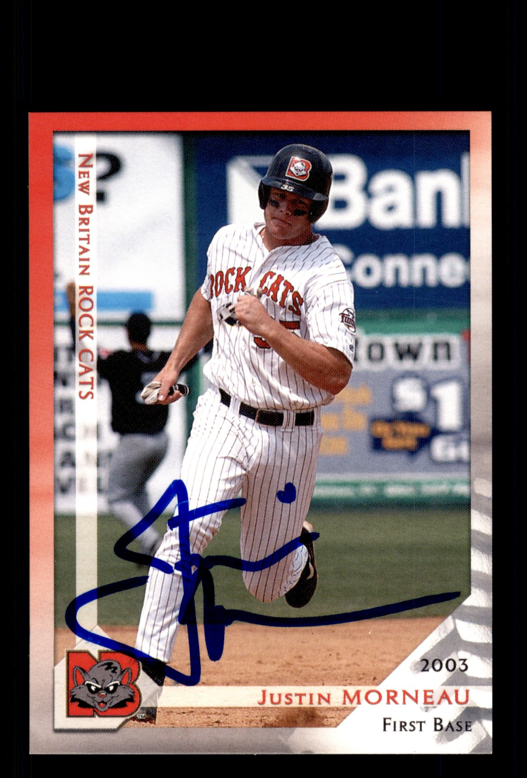 Signed Baseball Card Auto Justin Morneau 2003 Grandstand New Britain Rock Cats