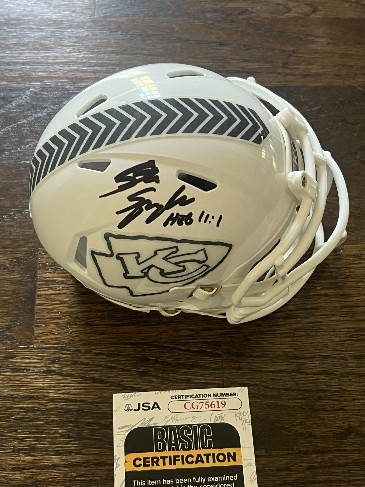 STEVE SPAGNUOLO SIGNED FOOTBALL MINI HELMET AUTO KANSAS CITY CHIEFS ALT JSA COA