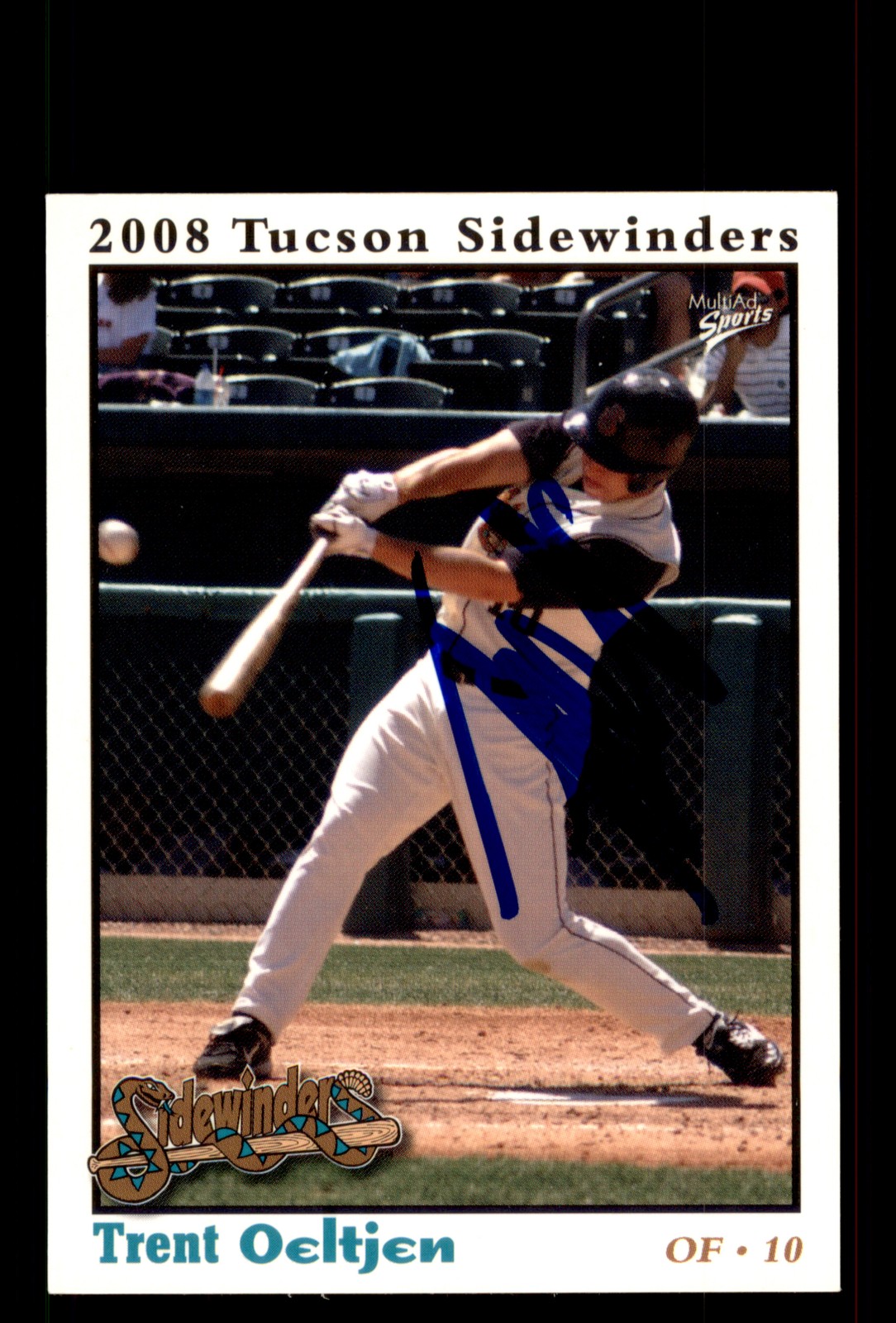 Signed Baseball Card Auto Trent Oeltjen 2008 MultiAd Tucson Sidewinders