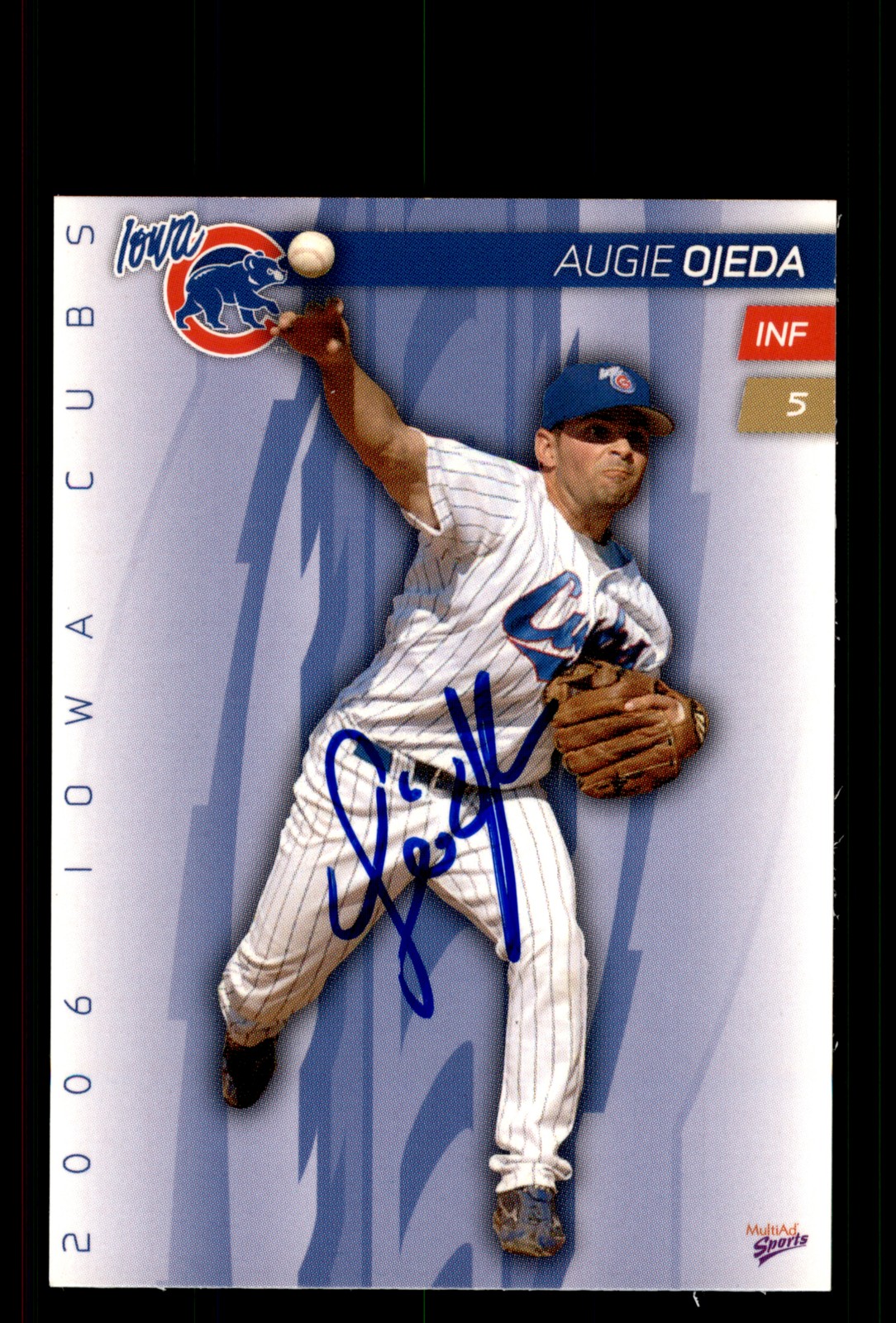 Signed Baseball Card Auto Augie Ojeda 2006 MultiAd Iowa Cubs