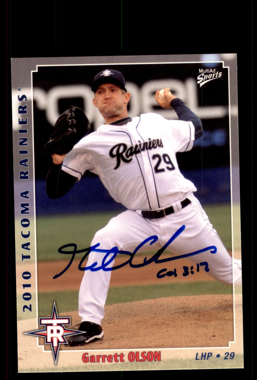 Signed Baseball Card Auto Garrett Olson 2010 MultiAd Tacoma Rainiers