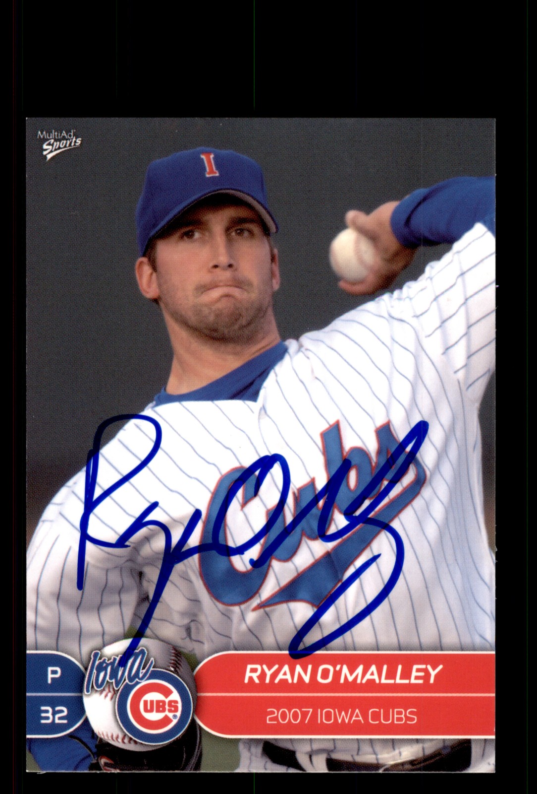 Signed Baseball Card Auto Ryan O'Malley 2007 MultiAd Iowa Cubs
