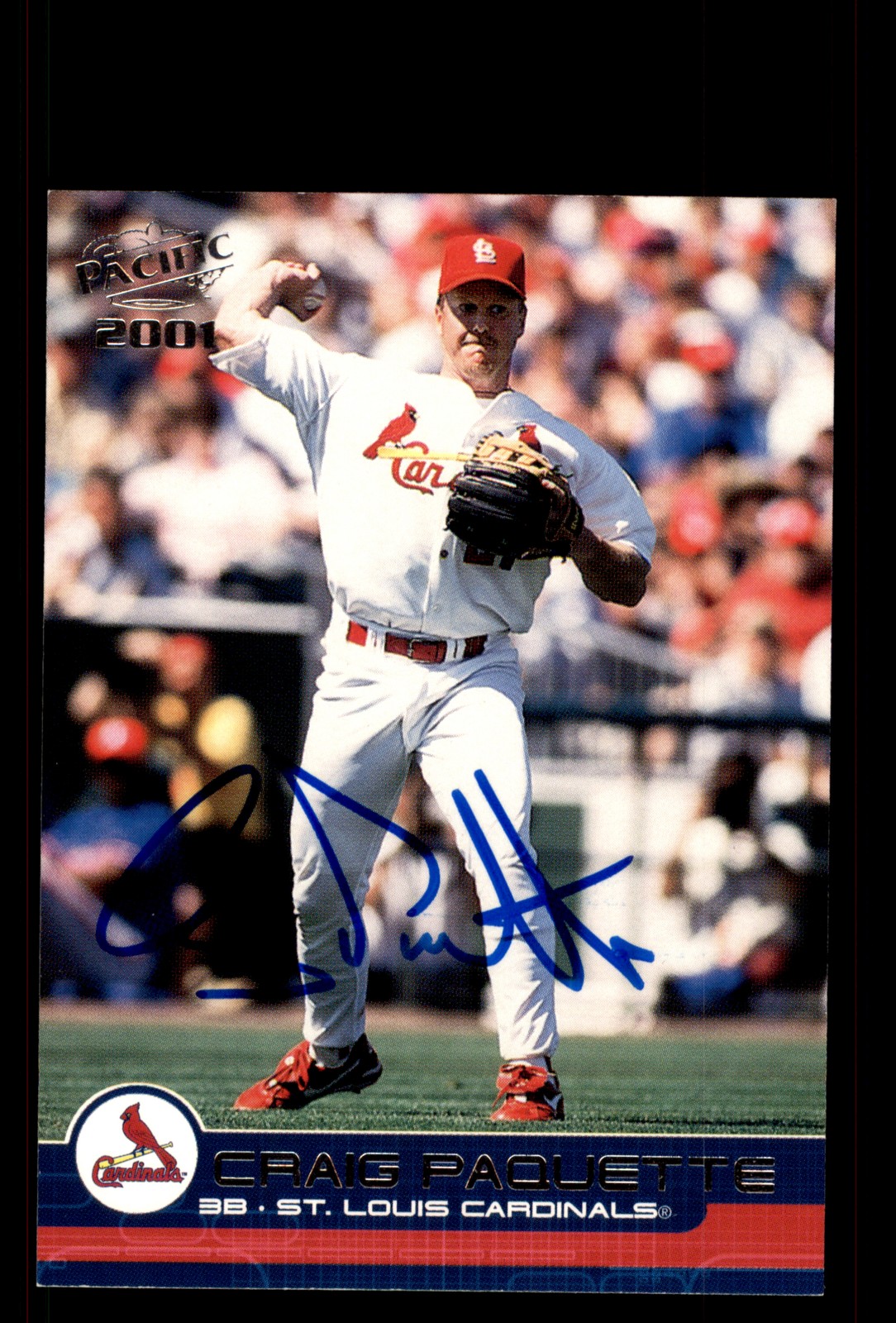 Signed Baseball Card Auto Craig Paquette 2001 Pacific #356 St. Louis Cardinals