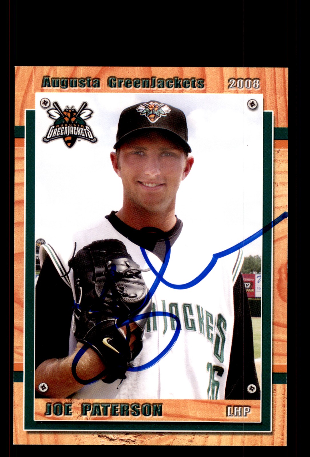 Signed Baseball Card Auto Joe Paterson 2008 Grandstand Augusta GreenJackets