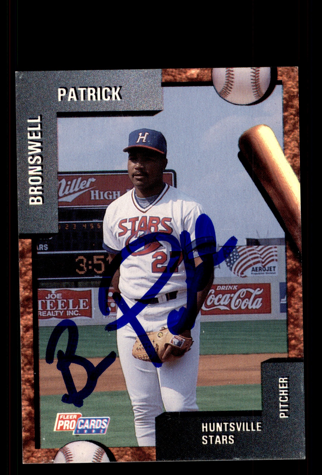 Signed Baseball Card Auto Bronswell Patrick 1992 Fleer ProCards Huntsville Stars