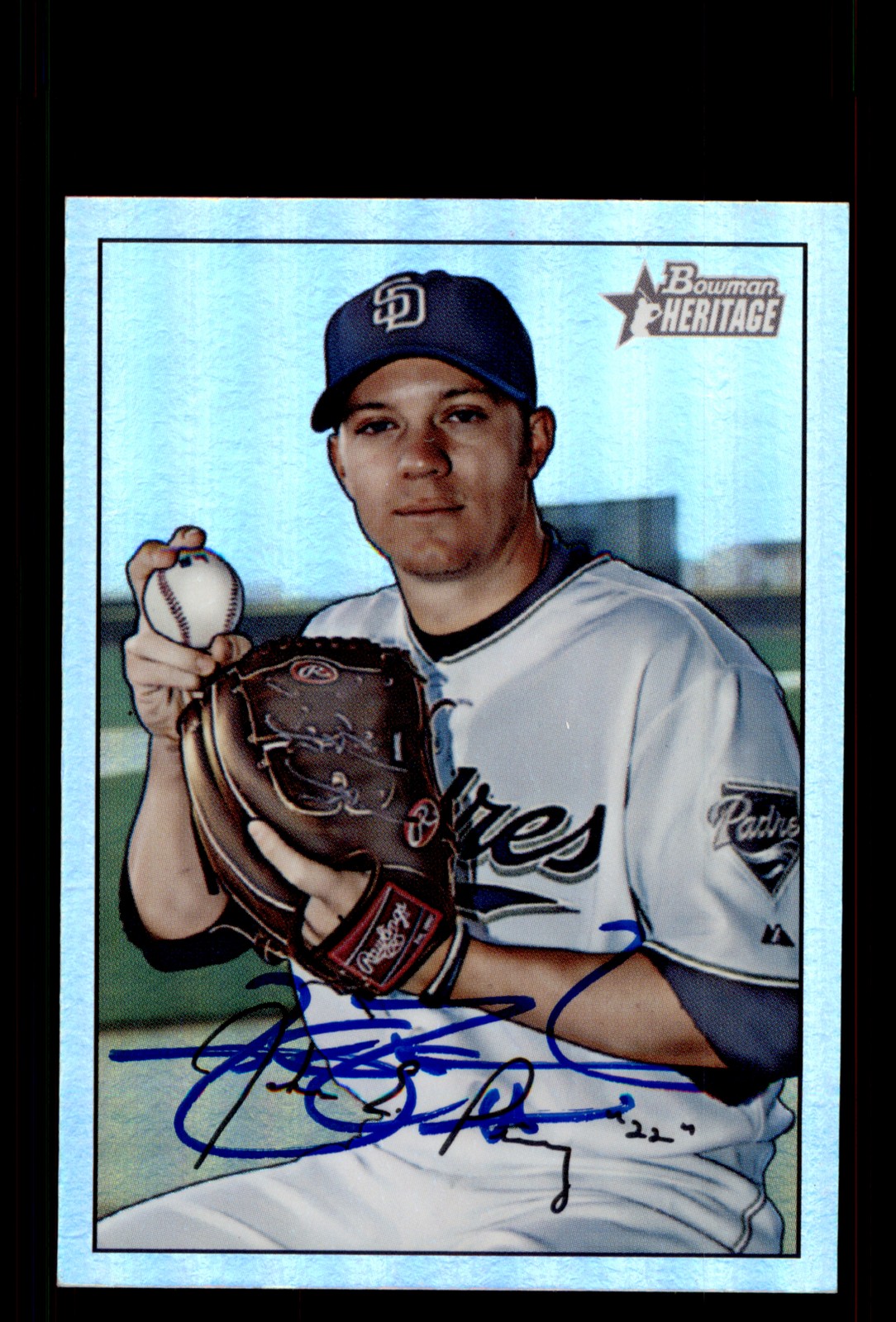 Signed Baseball Card Auto Jake Peavy 2007 Bowman Heritage #182 Rainbow Foil