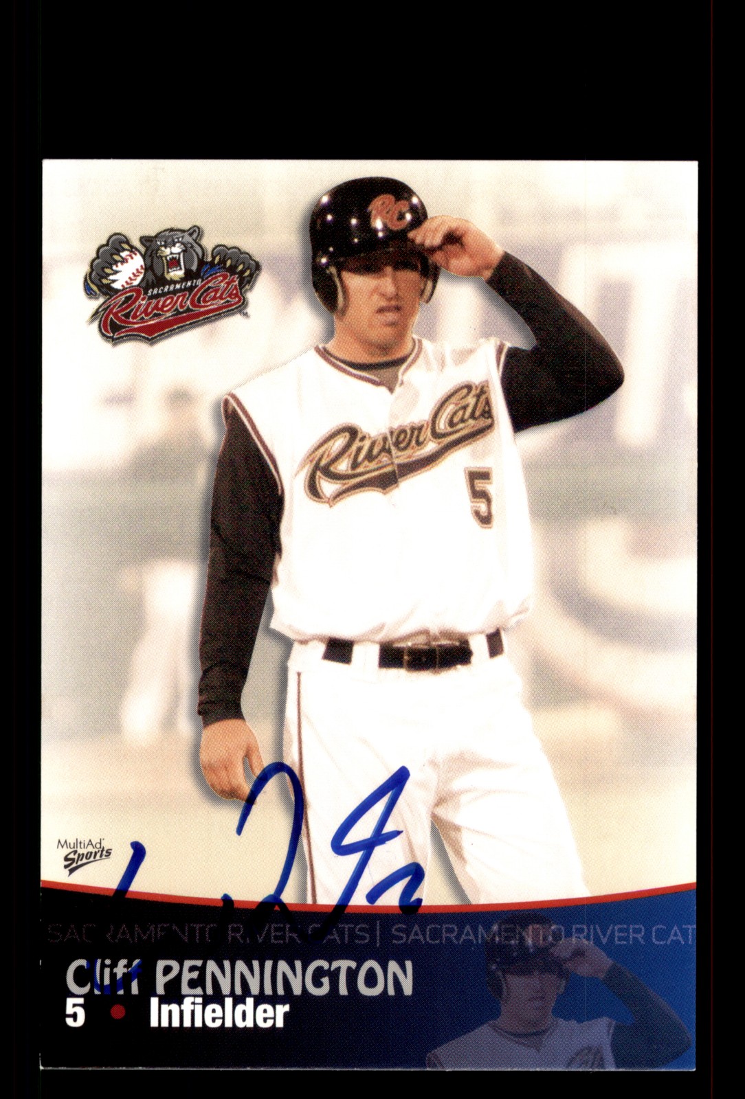 Signed Baseball Card Auto Cliff Pennington 2009 MultiAd Sacramento River Cats