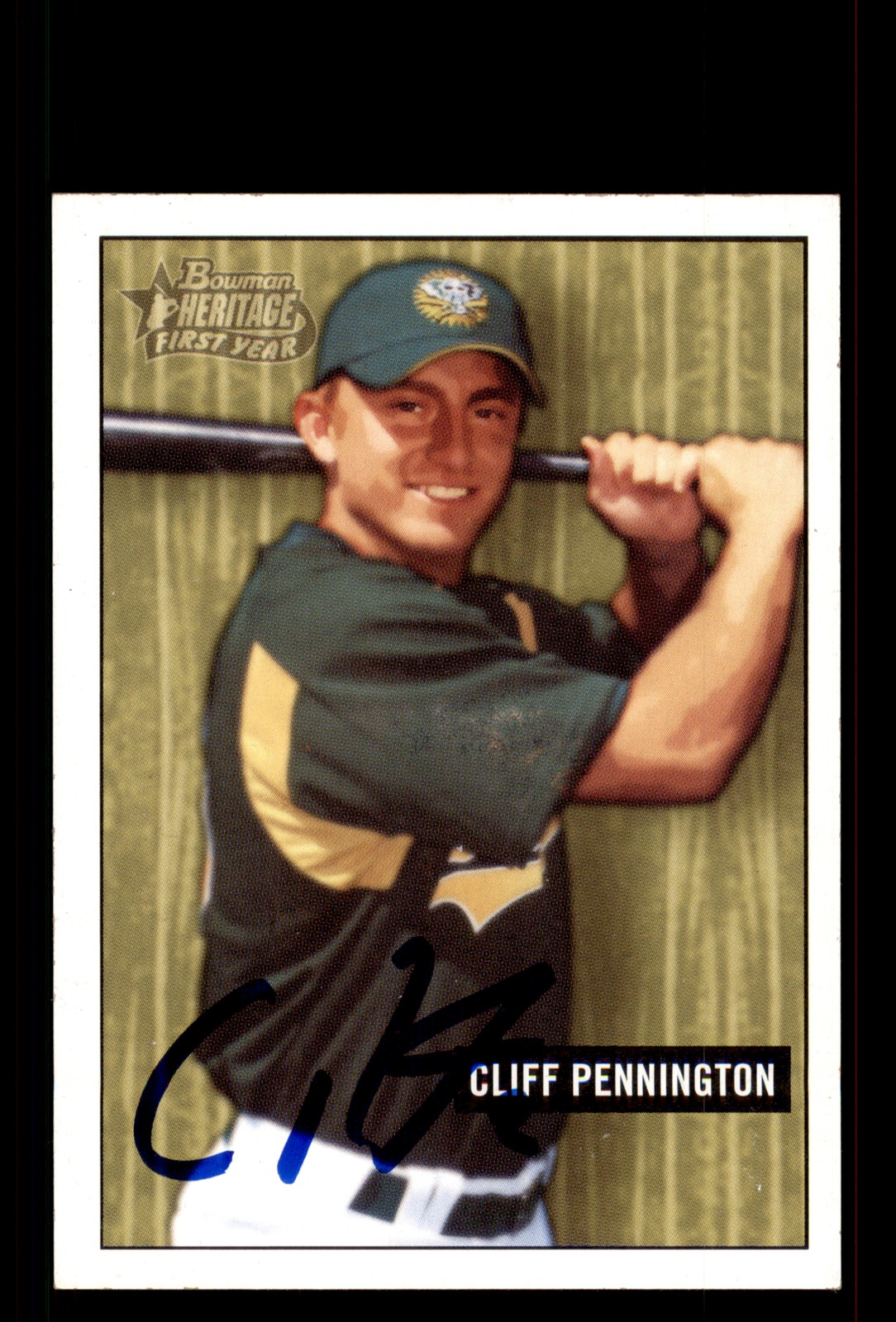 Signed Baseball Card Auto Cliff Pennington 2005 Bowman Heritage #331 Oakland A's