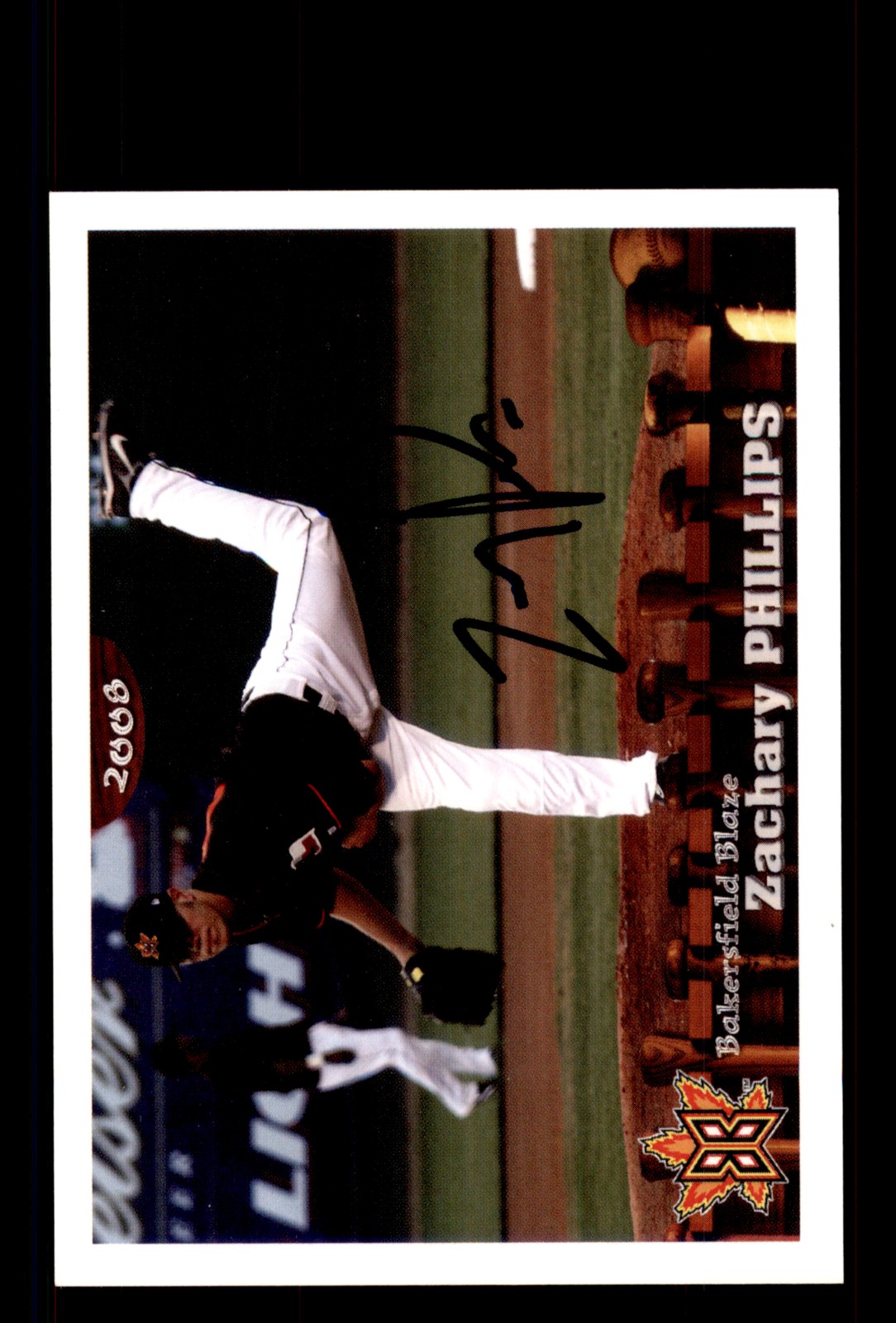 Signed Baseball Card Auto Zachary Phillips 2008 Grandstand Bakersfield Blaze