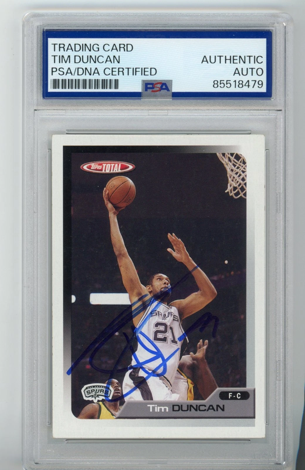 Signed Basketball Card Auto Tim Duncan 2005-06 Topps Total #41 Spurs PSA/DNA