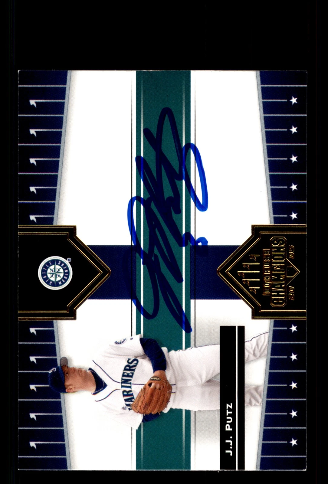 Signed Baseball Card Auto J.J. Putz 2005 Donruss Champions #375 Seattle Mariners