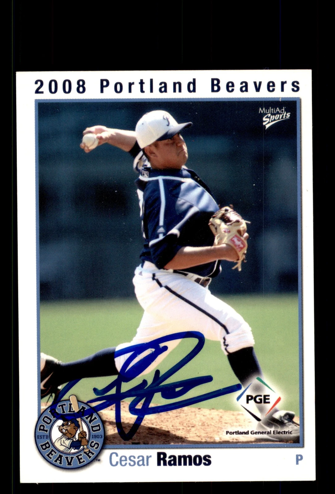 Signed Baseball Card Auto Cesar Ramos 2008 MultiAd Portland Beavers