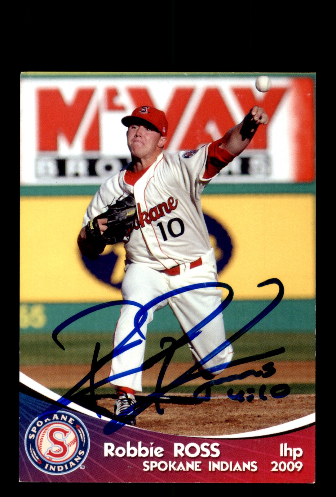 Signed Baseball Card Auto Robbie Ross 2009 Grandstand Spokane Indians