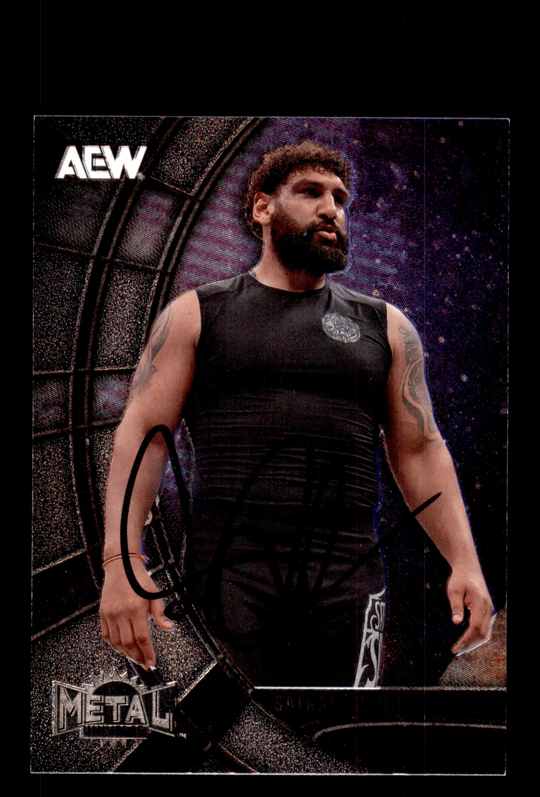 Signed Wrestling Card Auto Satnam Singh 2025 SkyBox Metal Universe AEW #90