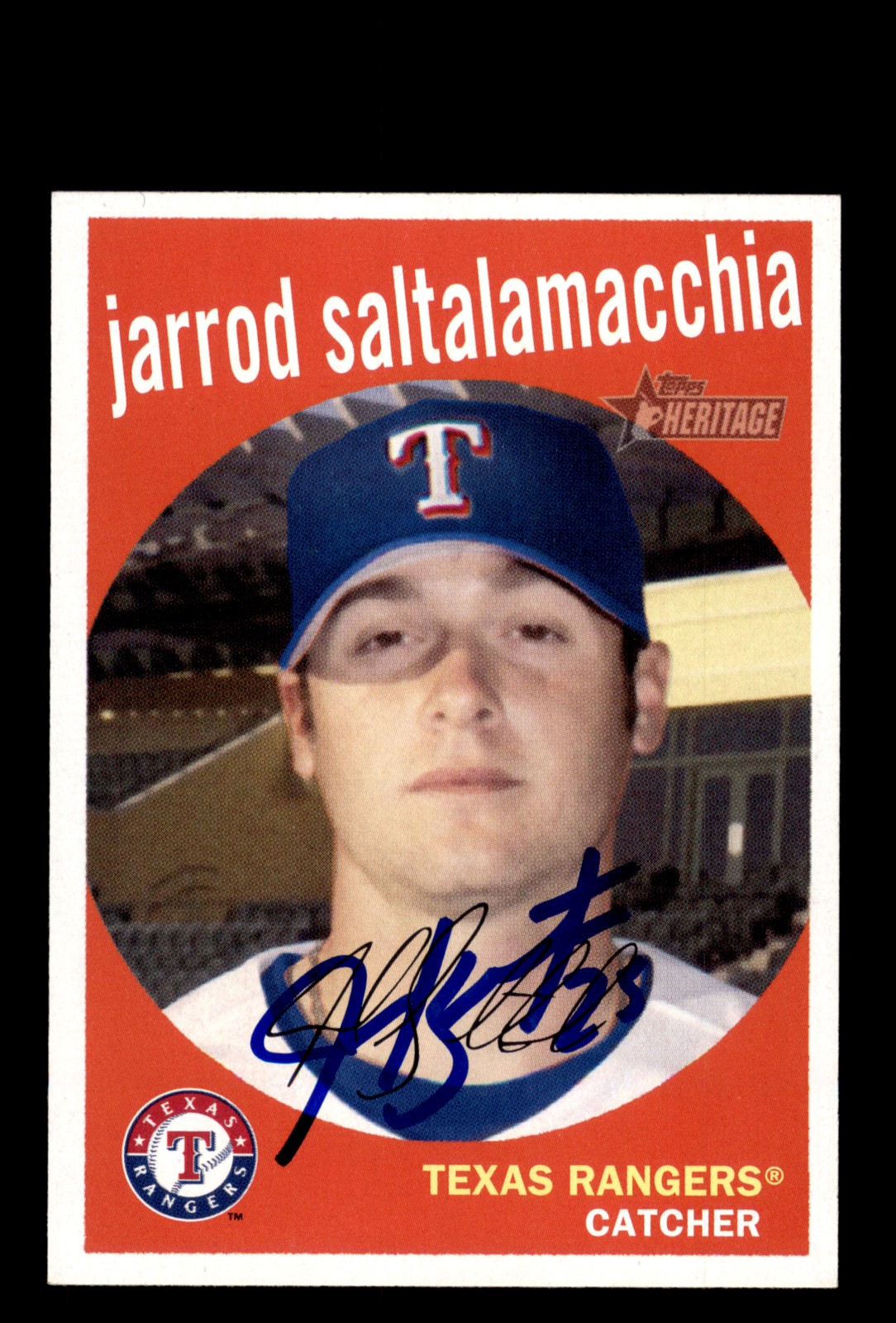 Signed Baseball Card Auto Jarrod Saltalamacchia 2008 Topps Heritage #318 Rangers