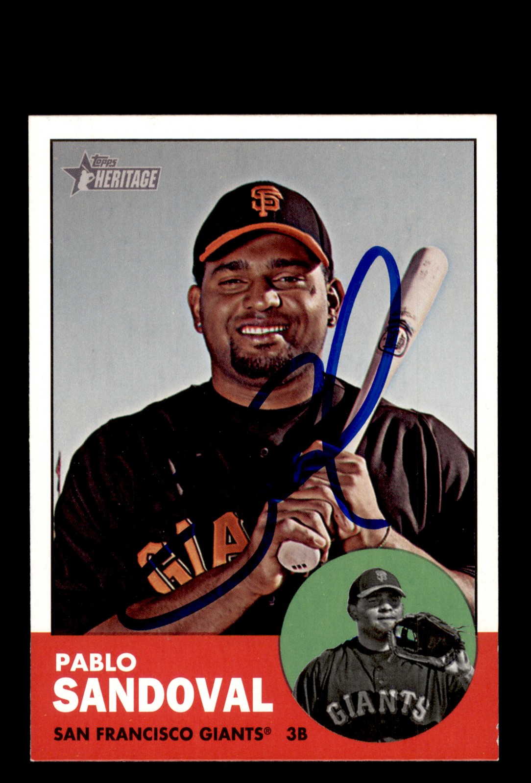 Signed Baseball Card Auto Pablo Sandoval 2012 Topps Heritage #388 Giants