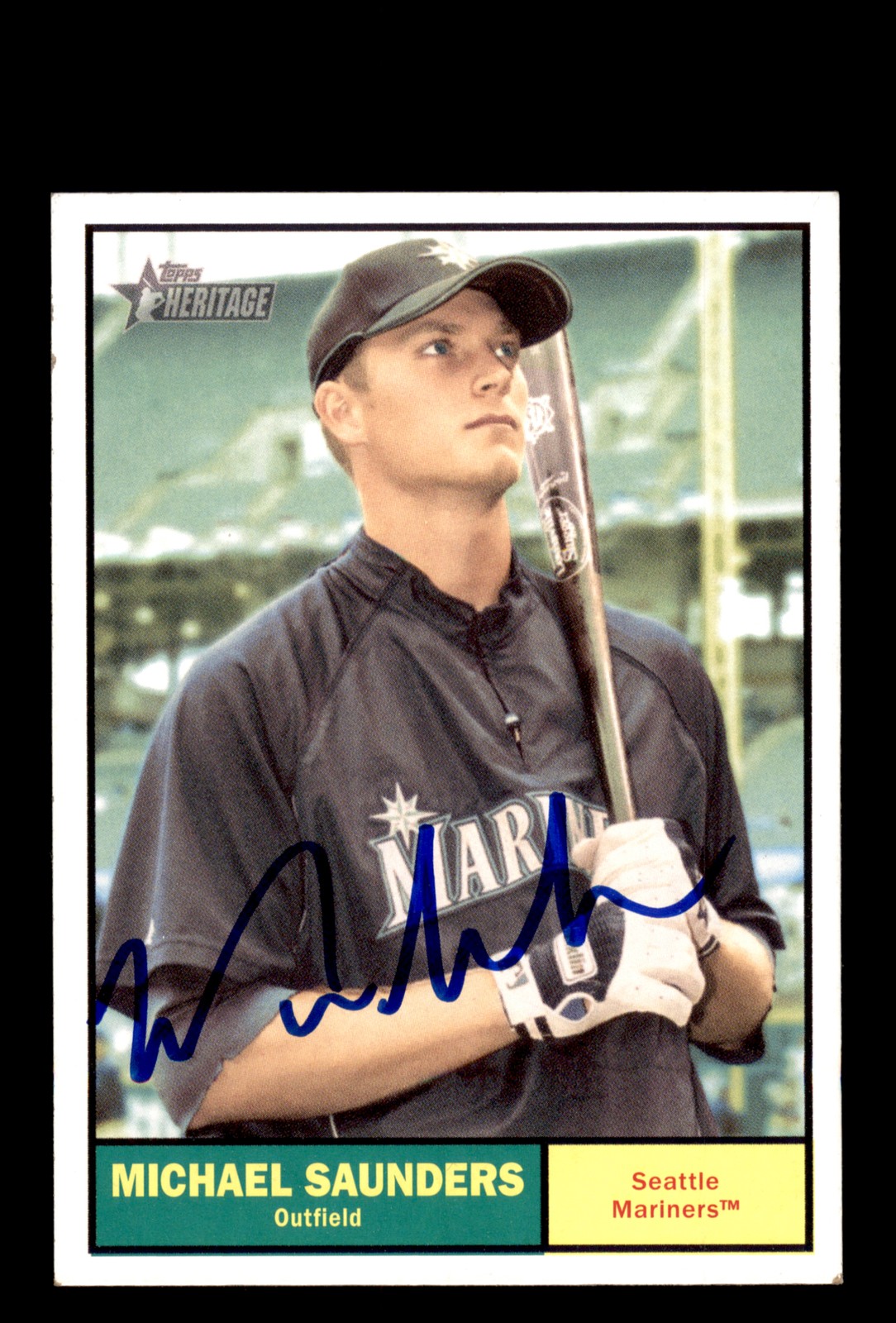 Signed Baseball Card Auto Michael Saunders 2010 Topps Heritage #419 Mariners